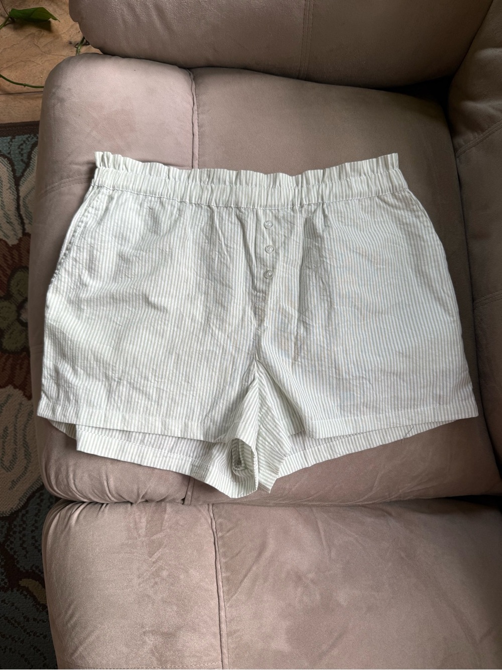 LOFT Mint and White Striped Elastic-Waist Pajama Shorts